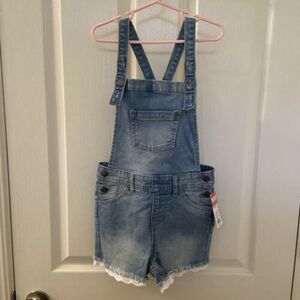 Cat & Jack Denim Shortalls Shorts Eyelet Lace Hem Trim Girls Size Small 6-6X NWT